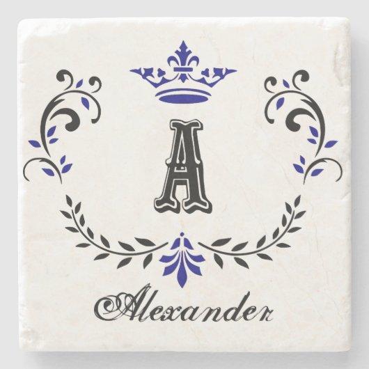 Fancy kroonmonogram A Stenen Onderzetter (Voorkant)