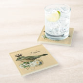 Fancy kroonvogel op perzikgepersonaliseerd glazen onderzetter (Schuin)