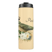 Fancy kroonvogel op perzikgepersonaliseerd thermosbeker (Voorkant)