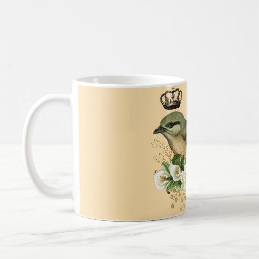 Fancy kroonvogel op strand koffiemok (Links)