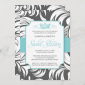 Fancy kroonzweet-zestiende verjaardag-uitnodiging kaart (Voorkant / Achterkant)