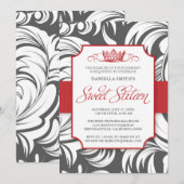 Fancy kroonzweet-zestiende verjaardag-uitnodiging kaart (Voorkant / Achterkant)