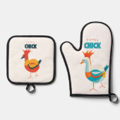 Fancy kuiken ovenwant & pannenlap set (Voorkant)