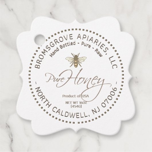 Fancy Label honing en voeding met bijen op wit (Voorkant)