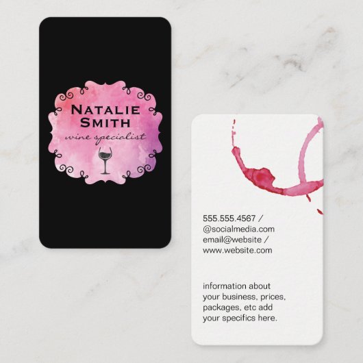 Fancy label Wijn met wijnvlek (Voorkant / Achterkant)