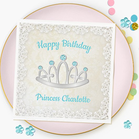 Fancy Lace Princess Tiara Birthday Paper Napkin Servet