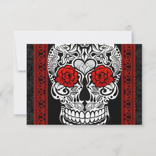 Fancy Lace Sugar Skull-dag van de dode RSVP in roo (Achterkant)