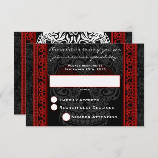 Fancy Lace Sugar Skull-dag van de dode RSVP in roo (Voorkant / Achterkant)