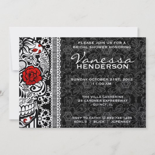 Fancy Lace Sugar Skull Day of the Dead Invite Kaart (Voorkant)