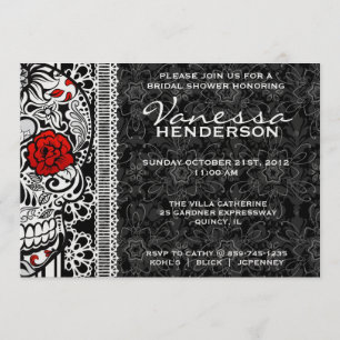 Fancy Lace Sugar Skull Day of the Dead Invite Kaart