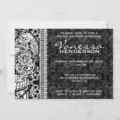 Fancy Lace Sugar Skull Day of the Dead Invite Kaart (Voorkant)