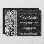 Fancy Lace Sugar Skull Day of the Dead Invite Kaart (Voorkant / Achterkant)