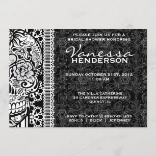 Fancy Lace Sugar Skull Day of the Dead Invite Kaart