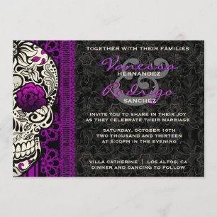 Fancy Lace Sugar Skull Day of the Dead Invite Kaart