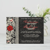 Fancy Lace Sugar Skull Day of the Dead Invite Kaart (Staand voorkant)