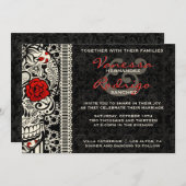 Fancy Lace Sugar Skull Day of the Dead Invite Kaart (Voorkant / Achterkant)