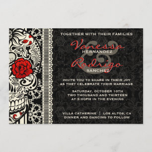 Fancy Lace Sugar Skull Day of the Dead Invite Kaart