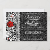 Fancy Lace Sugar Skull Day of the Dead Invite Kaart (Voorkant)