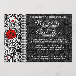 Fancy Lace Sugar Skull Day of the Dead Invite Kaart