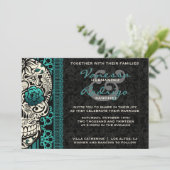 Fancy Lace Sugar Skull Day of the Dead Invite Kaart (Staand voorkant)