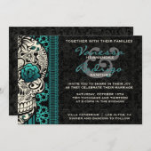 Fancy Lace Sugar Skull Day of the Dead Invite Kaart (Voorkant / Achterkant)