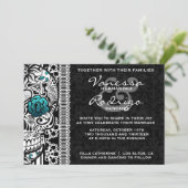 Fancy Lace Sugar Skull Day of the Dead Invite Kaart (Staand voorkant)