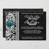 Fancy Lace Sugar Skull Day of the Dead Invite Kaart (Voorkant / Achterkant)