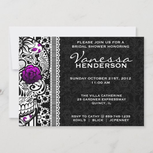 Fancy Lace Sugar Skull Day of the Dead Invite Kaart (Voorkant)
