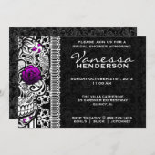 Fancy Lace Sugar Skull Day of the Dead Invite Kaart (Voorkant / Achterkant)