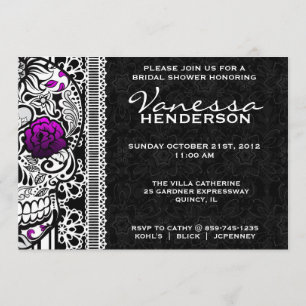 Fancy Lace Sugar Skull Day of the Dead Invite Kaart