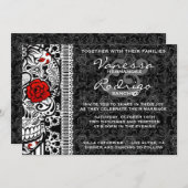 Fancy Lace Sugar Skull Day of the Dead Invite Kaart (Voorkant / Achterkant)