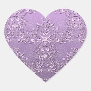 Fancy Lavendel en Paarse Two Tone Damask Hart Sticker