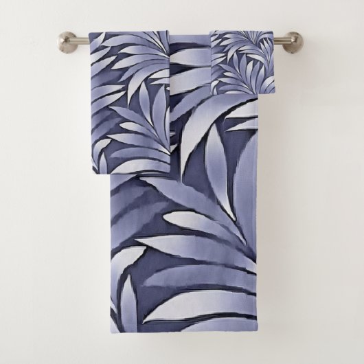 Fancy Leaves Carolina Blauw en Wit Bad Handdoek (Insitu)