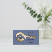 Fancy Leiste Blau met Gouden Sleutel QR Code Vastg Visitekaartje (Staand voorkant)