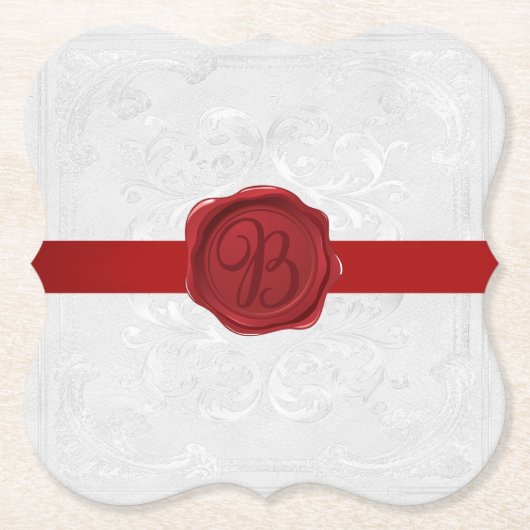 Fancy Letter B Red Wax Seal Ribbon Kartonnen Onderzetters (Voorkant)