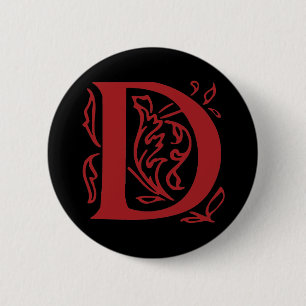 Fancy letter D Ronde Button 5,7 Cm