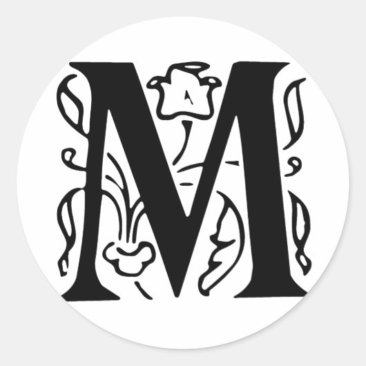 Fancy letter M Ronde Sticker (Voorkant)