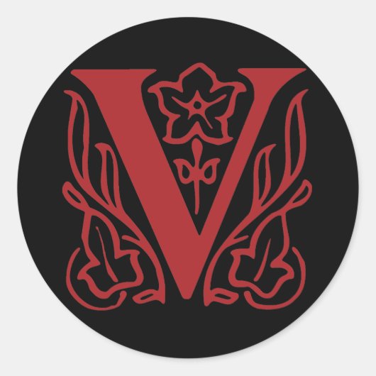 Fancy letter V Ronde Sticker (Voorkant)