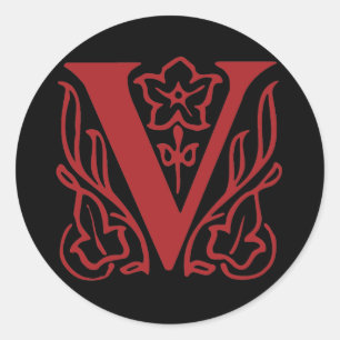 Fancy letter V Ronde Sticker
