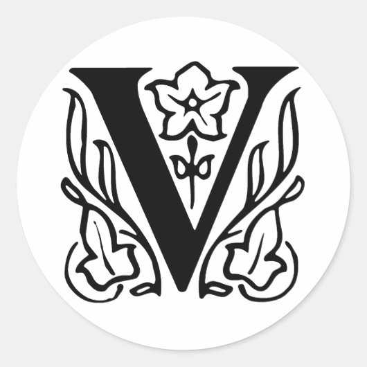 Fancy letter V Ronde Sticker (Voorkant)