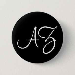 Fancy lettertype: zwart en wit ronde button 5,7 cm