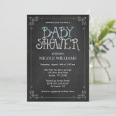 Fancy Lijst Blauw  Chalkboard Baby shower Kaart (Staand voorkant)