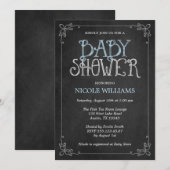 Fancy Lijst Blauw  Chalkboard Baby shower Kaart (Voorkant / Achterkant)