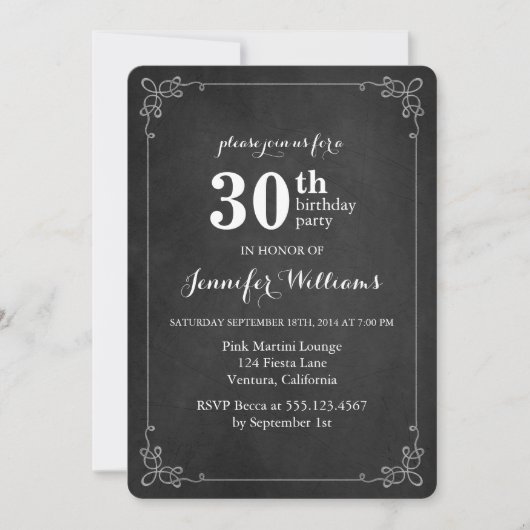 Fancy Lijst Chalkboard Birthday Party Kaart (Voorkant)