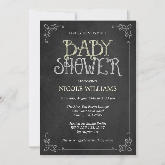 Fancy Lijst Geel  ChalkboardBaby shower Kaart (Voorkant)