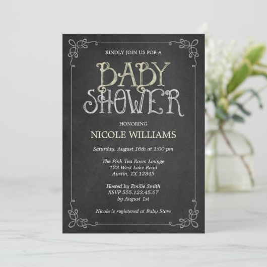 Fancy Lijst Geel  ChalkboardBaby shower Kaart (Staand voorkant)