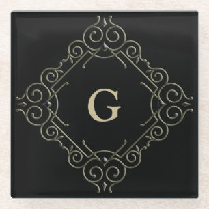 Fancy Lijst-grens Monogram Glazen Onderzetter