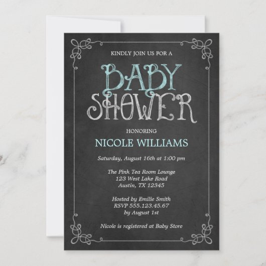 Fancy Lijst Mint ChalkboardBaby shower Kaart (Voorkant)