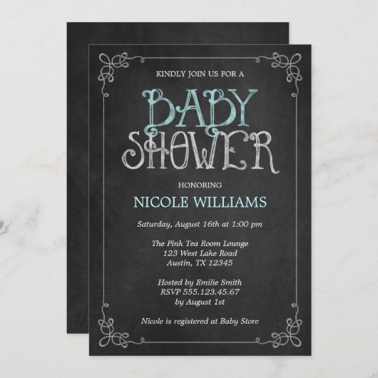 Fancy Lijst Mint ChalkboardBaby shower Kaart (Voorkant / Achterkant)