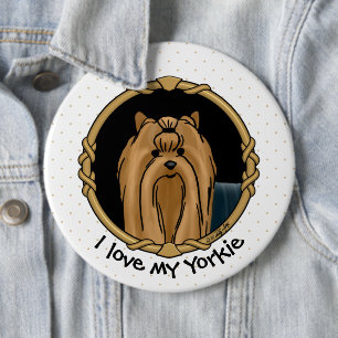 Fancy Lijst Yorkshire Terrier Yorkie Portrait Cute Ronde Button 6,0 Cm